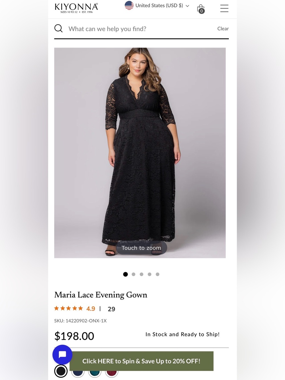 Women’s size 0 Kiyonna Black Lace Midi Dress with Elbow-Length Sleeves